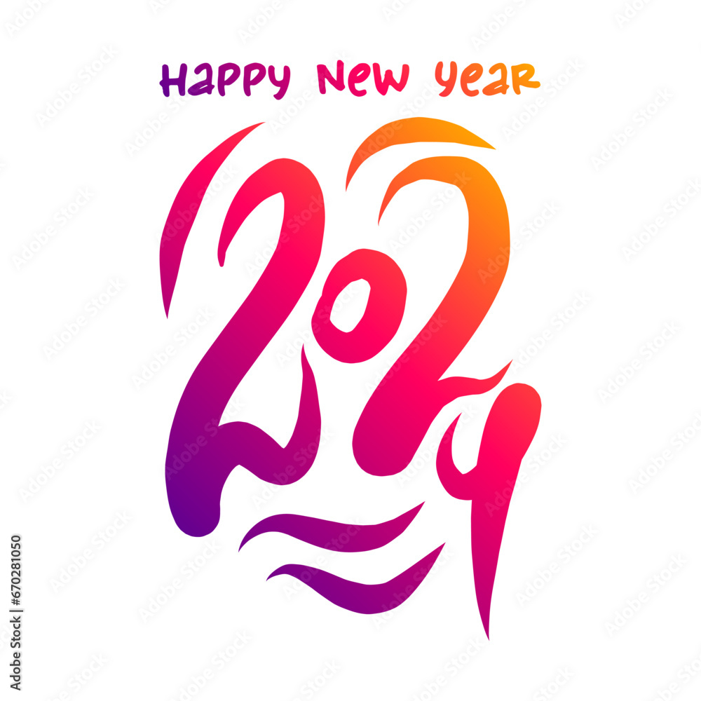 Fototapeta premium Happy new year 2024, New Year's card. Cover of business diary for 2024. Calligraphic inscription brochure design template, banner concept background
