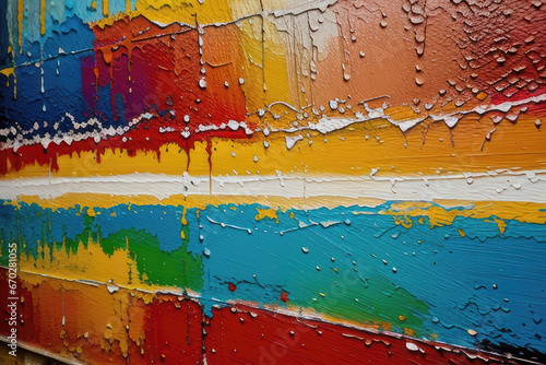 Detailed view of a vibrant and textured abstract painting, featuring bold oil brushstrokes and palette knife techniques on canvas - An artistic backdrop illustration