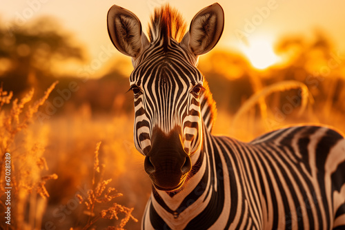 Zebras in the sunset field