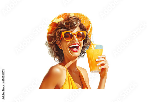 Happy_woman_drinking_orange_juice_at_beach_in_summer