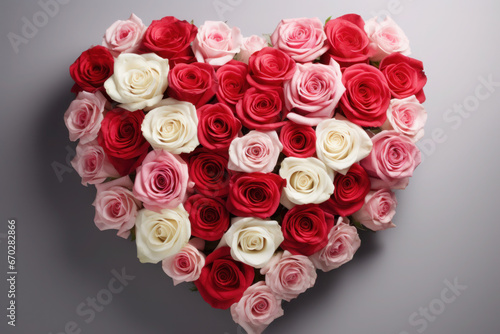 red heart made of roses on a white background. valentine's day, mother's day concept. , love, flowers and congratulations