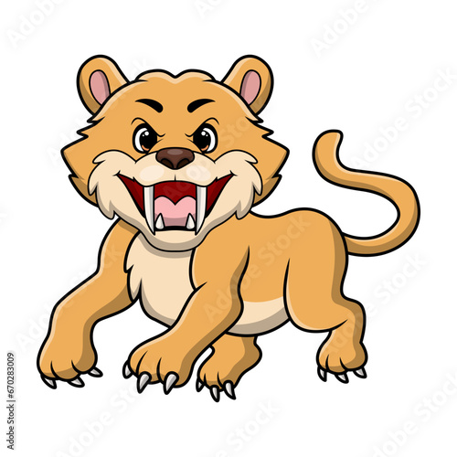 Cute smilodon cartoon on white background