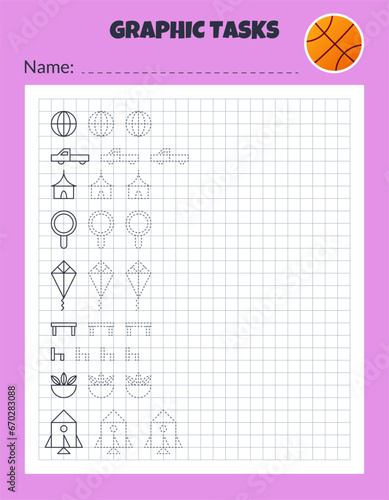 Photos Graphic tasks by cells. Educational game for kids.