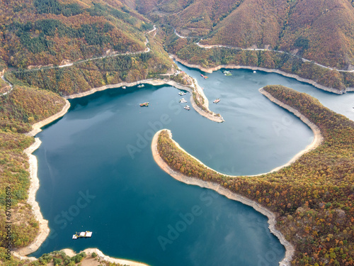 Aerial view of Vacha Reservoir, Rhodope Mountains, Bulgaria photo