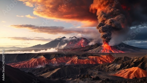 Beautiful active volcano panoramic landscape view, generated by AI