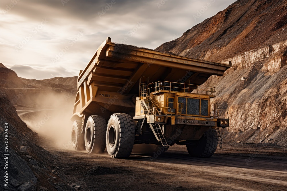 Obraz premium Massive Mining Truck in Open-Pit Mine