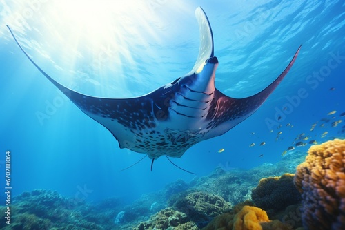 majestic manta ray gliding through vibrant ocean. Generative AI