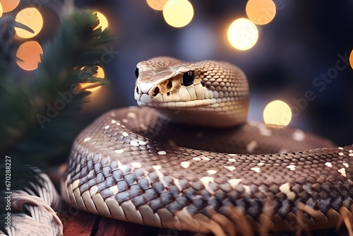 snake on christmas bokeh background
