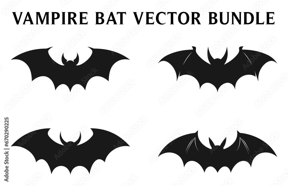 Fototapeta premium Scary Bat Vampire silhouettes, Halloween bat flying silhouettes vector