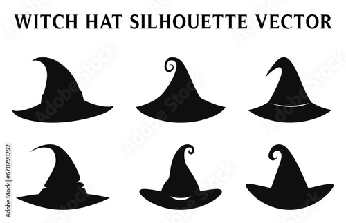Witches Hat Vector Black silhouette, Set of witch hats icon silhouette