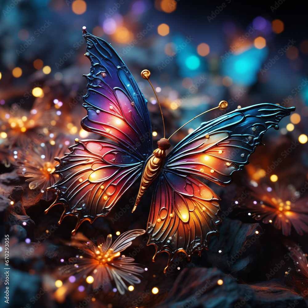 An illustration of a crystal butterfly surrounded by the cosmos. Generative AI. An illustration of a crystal butterfly surrounded by the cosmos. Generative AI.