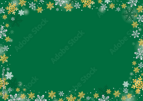 雪の結晶フレーム-緑背景-横型