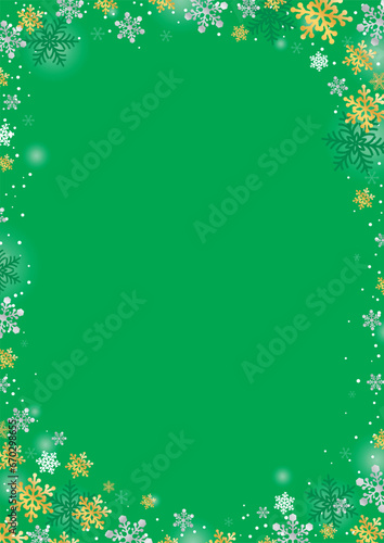 雪の結晶フレーム-緑背景-縦型