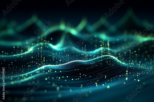 rendering 3d wave dynamic background dots green futuristic flow technology abstract datum innovation sound illustration business digital music dot texture science pattern grid techno photo