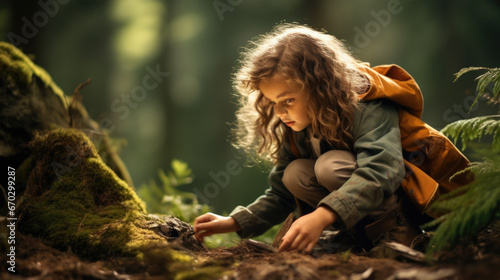 child exploring a forest with curiosity generative ai