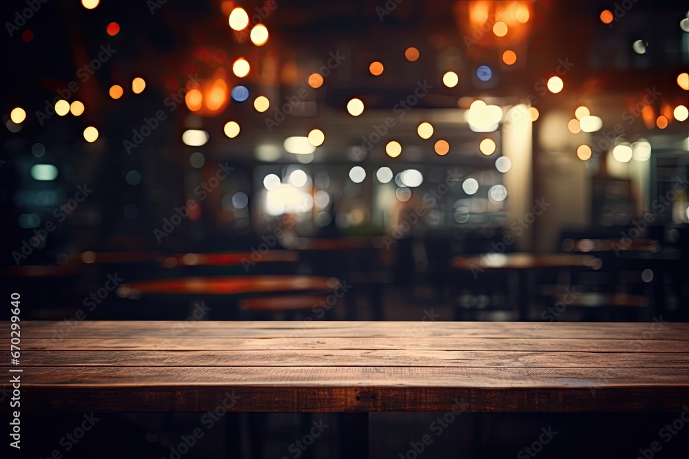 lights resturant background blurred abstract front table wooden image bar black blur blurry bokeh bright cafes city counter dark design desk display empty filter filtered sharpened food - obrazy, fototapety, plakaty 