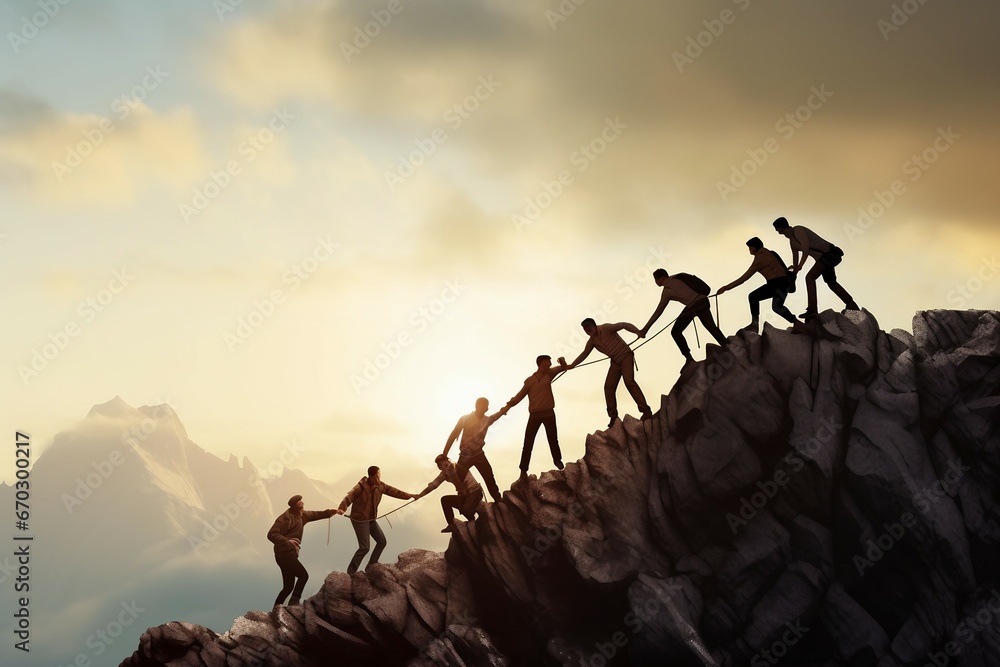 s work team helping climbing mountain peak people group  accomplishment action activity adrenalin adventure background business businessman cliff climb climber climbing concept courage - obrazy, fototapety, plakaty 