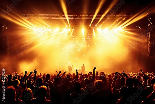 lights stage yellow bright front crowd concert act actor audience back band beat celebration cheer cheerful clap club disco discotheque entertainment event excitement festival