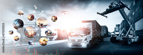 Distribution of logistics networks on industrial freight planes for fast delivery or online ordering. The concept of modern life  business  city life and internet of things