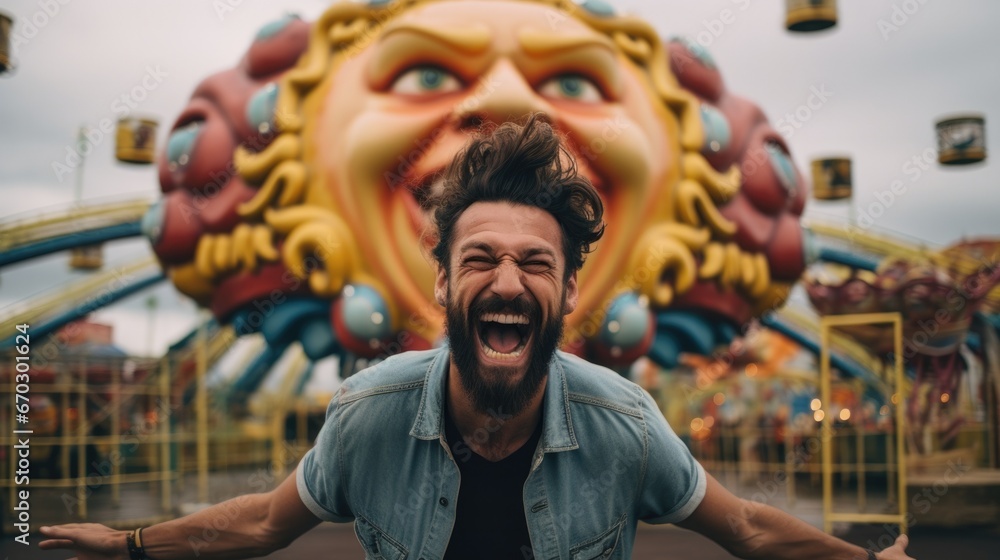 person expressing joy in an amusement park generative ai person expressing joy in an amusement park generative ai