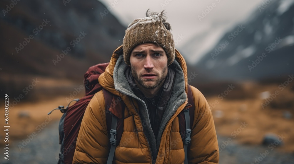 person expressing sadness in the middle of some mountains generative ai person expressing sadness in the middle of some mountains generative ai
