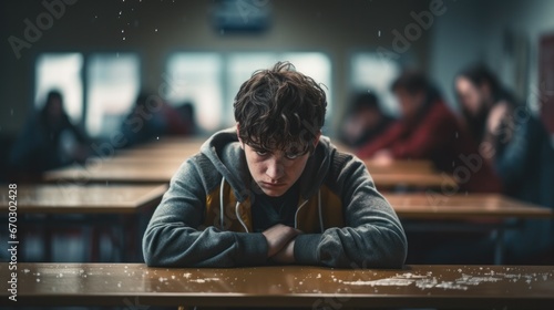 person expressing sadness in a school generative ai photo