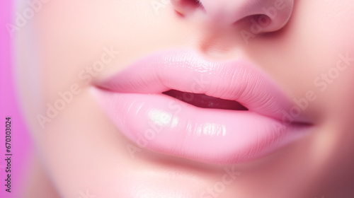 Close-up of sexy pastel pink lips. - Generative AI