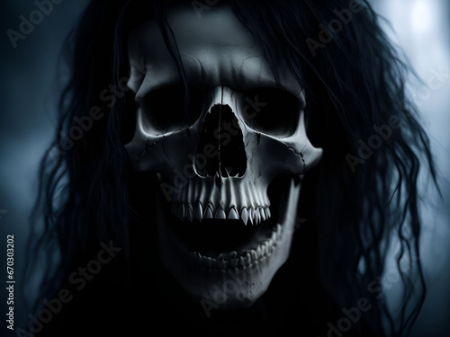 Scary ghost skull on dark background. Generative ai