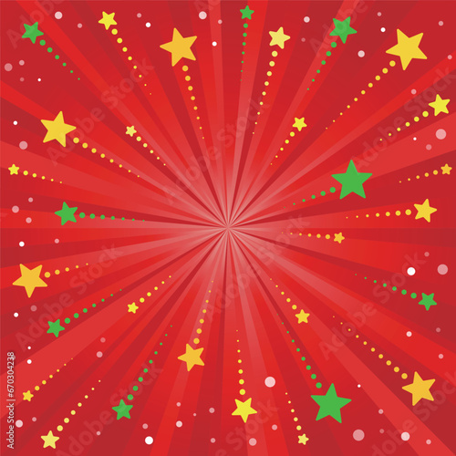 背景素材 赤色 緑色 クリスマスカラー キラキラ星の放射状注目背景 花火 輝き 火花 流れ星