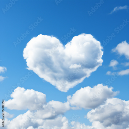 cloud in shape of a heart shot, sky background - Generative AI