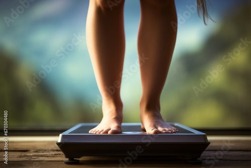 concept sport food lifestyle healthy scales weigh stepping leg female background balance bathroom beautiful beauty body calorie calorie care caucasian concept control diet dieting fat foot