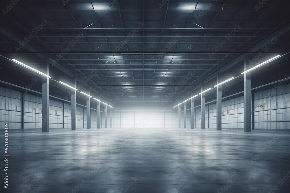 industry space empty structure steel wall metal interior Modern plant hangar storehouse warehouse factory large Use building industrial floor Concrete background construction business architecture