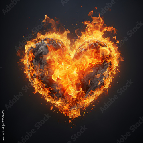 fire in shape of a heart product shot - Generative AI