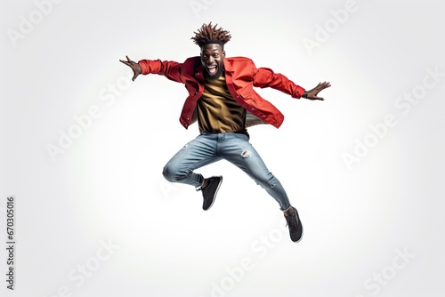 background white isolated jumping man american afro cheerful portrait length full music fashion person sport dance dj happy black lifestyle male