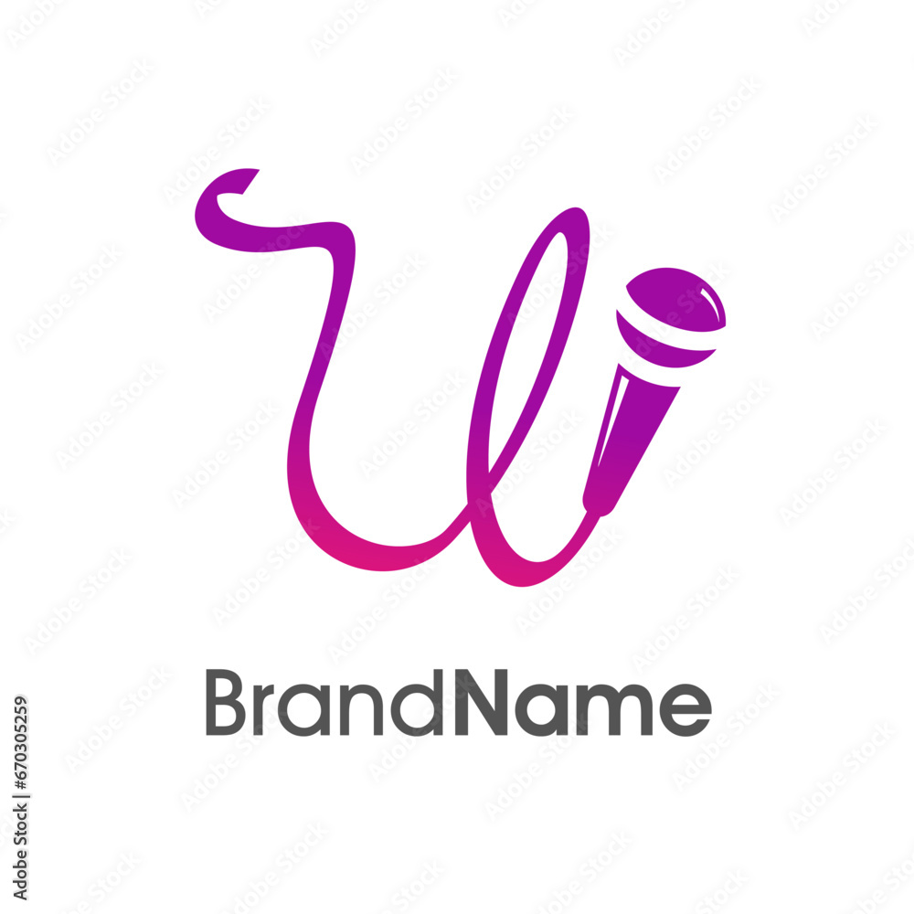 Stylish Initial U Microphone Logo