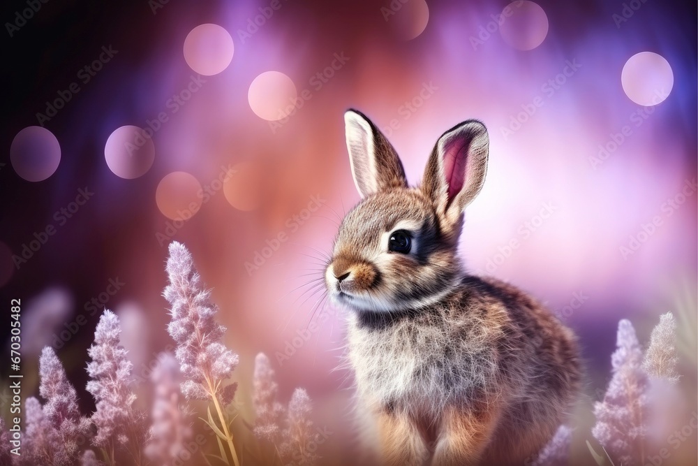 Fototapeta premium Close-up of cute rabbit with beautiful bokeh background