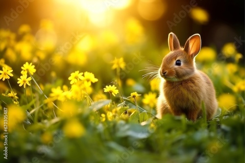 Close-up of cute rabbit with beautiful bokeh background