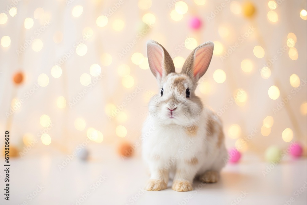 Fototapeta premium Close-up of cute rabbit with beautiful bokeh background
