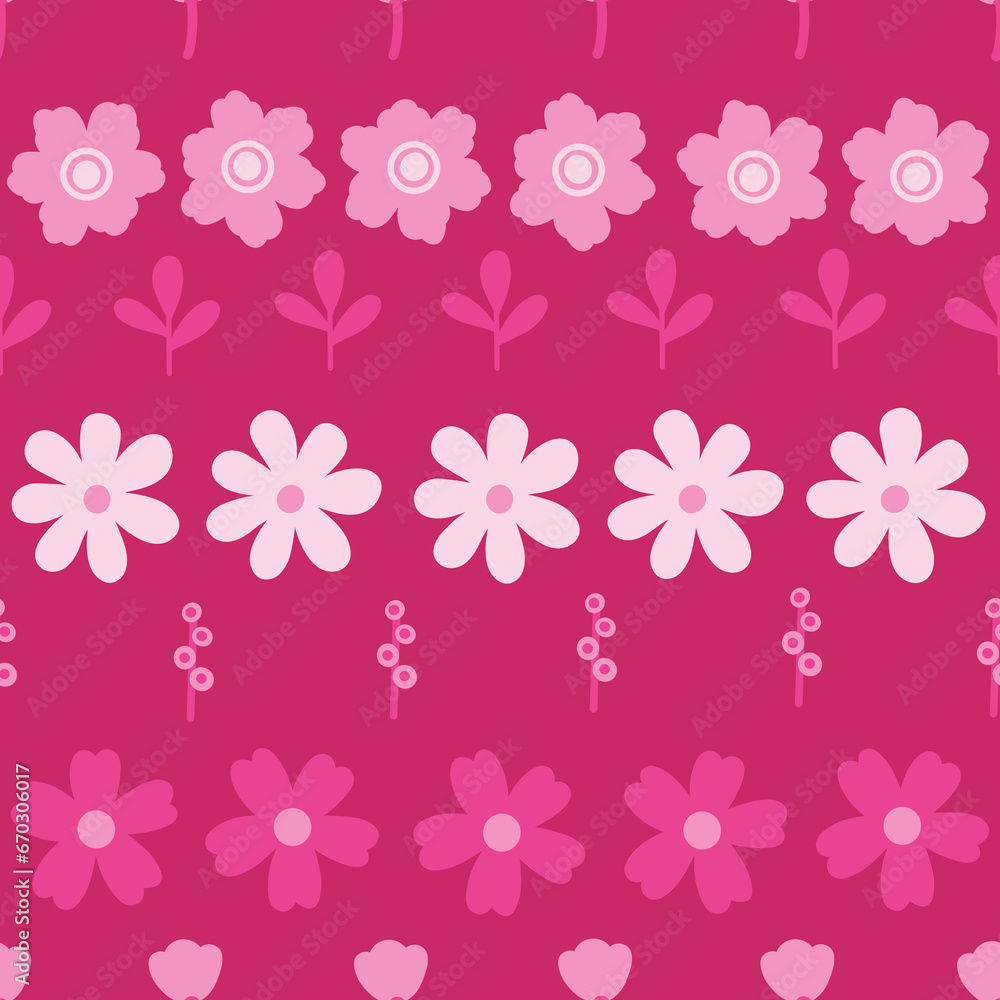 Monochrome pink floral seamless pattern. Cute girlish hand drawn flowers raster allover print. Great for textile or fabric printing 