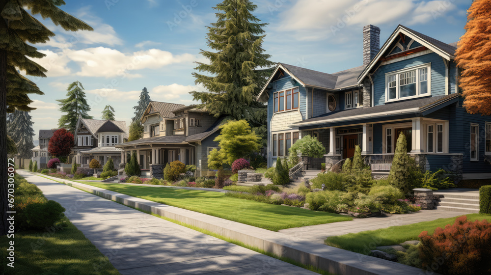 white, blue and black brick cottage with trees and gardens on a blue paved driveway