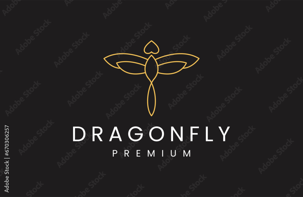 Dragonfly Logo Icon Design Template. Line Art, Elegant, Mono line, Luxury Vector Illustration