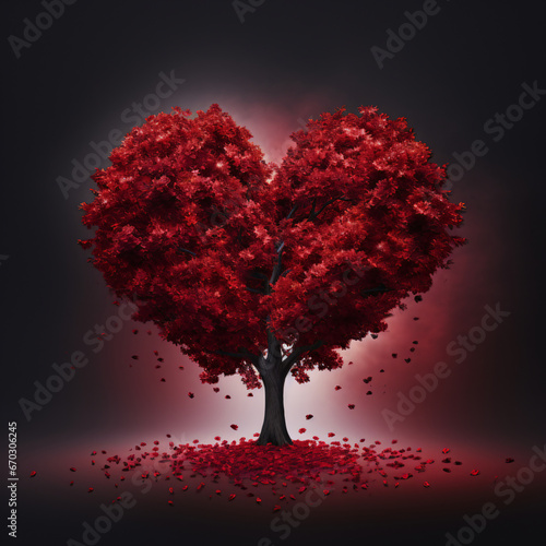 Tree in shape of a heart shot - Generative AI © seogi