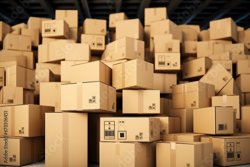 concept warehouse parcels boxes delivery cardboard stack box parcel package shipping cardbox transportation storage post container transport cargo paper mail brown send moving white store