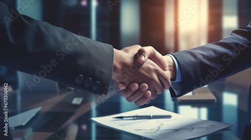 Sealing a deal, Two Business people shaking hands after Welcoming partners finishing up  - Generative AI
