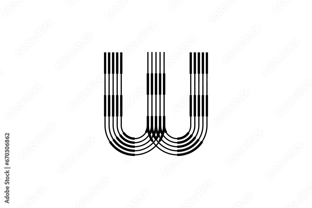 Logo W Letter monogram parallel lines shapes, Alphabet Design Template. Logo W Letter monogram parallel lines shapes, Alphabet Design Template.