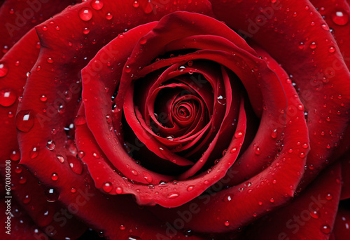 A red rose adorned with water droplets in close-up - Generative AI