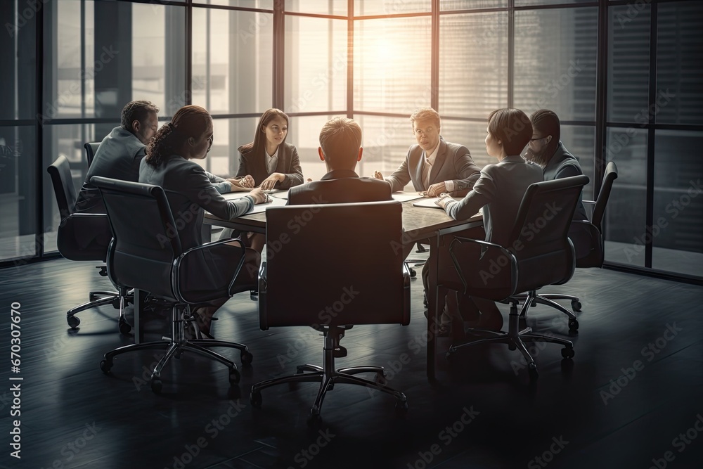 meeting manager team business corporate people teamwork discussion office group woman man communication businessman brainstorming person professional talking working businesswoman - obrazy, fototapety, plakaty 