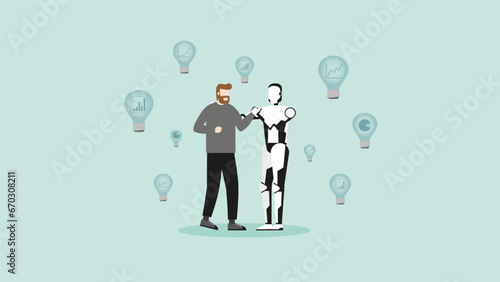 AI technology concept of business assistant, consultant, and support. The advantages of Artificial Intelligence user is growth a graph, marketing opportunity, and financial profit. Hand drawn vector. © kora_sun