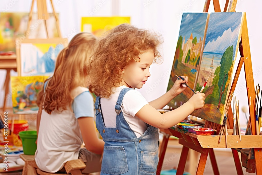 easel painting Child children girl boy paint drawing school brush