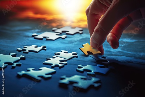 Puzzle piece last placing Hands competitive background connection decision challenge abstract closeup concept business patience solution pattern jigsaw finger sport skill order human hand photo
